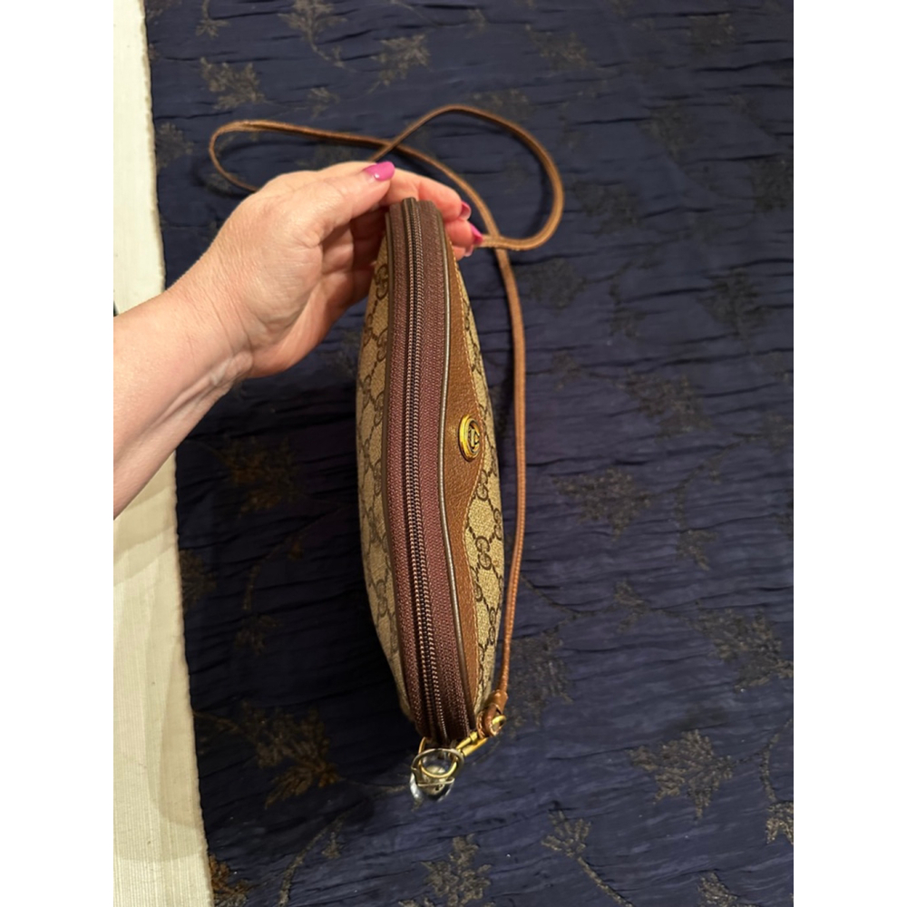 Gucci Brown & Beige Coated Canvas Crossbody Bag w/ Zip Top - Picture 12 of 14